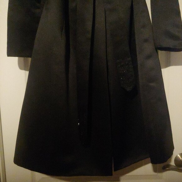 Talbots Dress + Coat Set Black Thick Satin Lined Beaded Belt Pockets 8 - Picture 6 of 15
